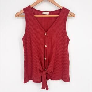 Altard State Rust Button-Down Tie Front V-Neck Waffle Knit Tank Size S